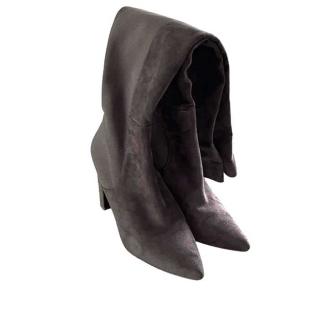 Everley Over‎ The Knee Boots Women 10M Grey Taupe Faux Suede Block Heel Pointed